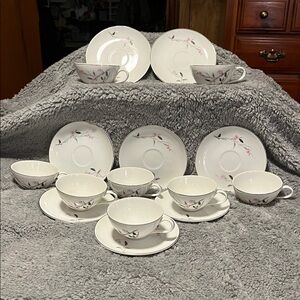 Cherry Blossom Vintage Floral Tea Cups & Plates Set of 8 #1067 Fine China Japan